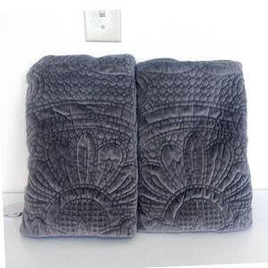 Pottery Barn Velvet Medallion Quilted Pillow Shams 26X26 Gray Square 2 Piece Set